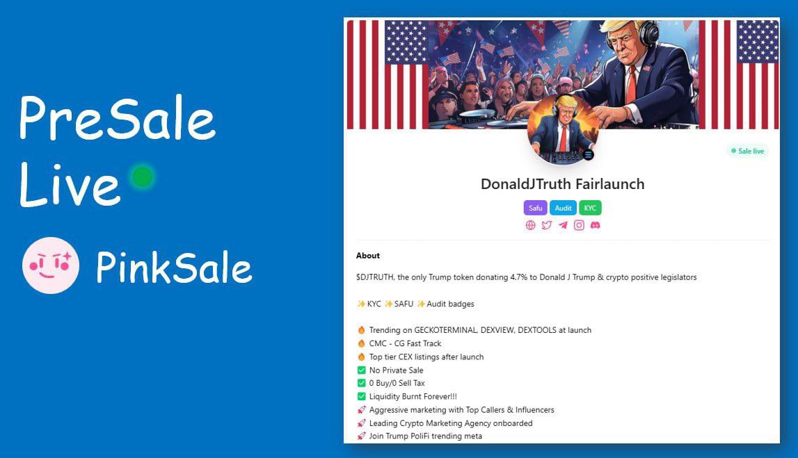 SherifDefi's tweet photo. Looking for a project that aligns with your values?
โช๏ธ DonaldJTruth is the perfect fit in the Trump meta.
#DJTRUTH is here to support President Trump by donating a portion of proceeds to his campaign & defense!
โช๏ธ Presale is live: https://t.co/xMUPvVMkZA
Don't miss this opportunity to be early
Always #dyor #NFA