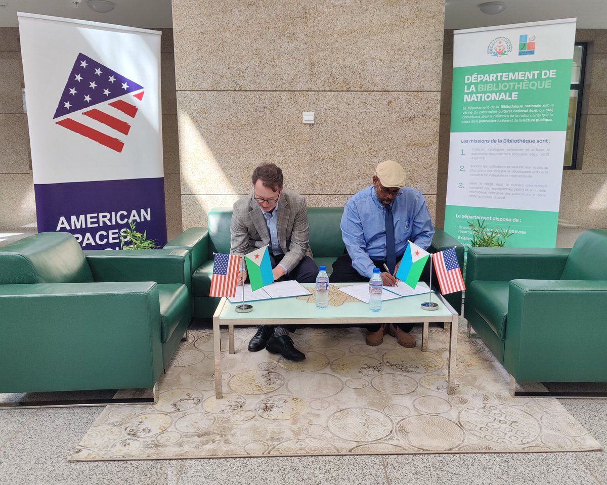 Today, the US Embassy &amp; <a href="/ANPCINFO/">ANPCDJIBOUTI</a> signed an MoU to establish a new American Corner at the National Library! This 2nd Corner in Djibouti will offer resources for education, culture, &amp; more. Stay tuned for the opening later this year! Visit our downtown Corner, now open Sun-Thurs.