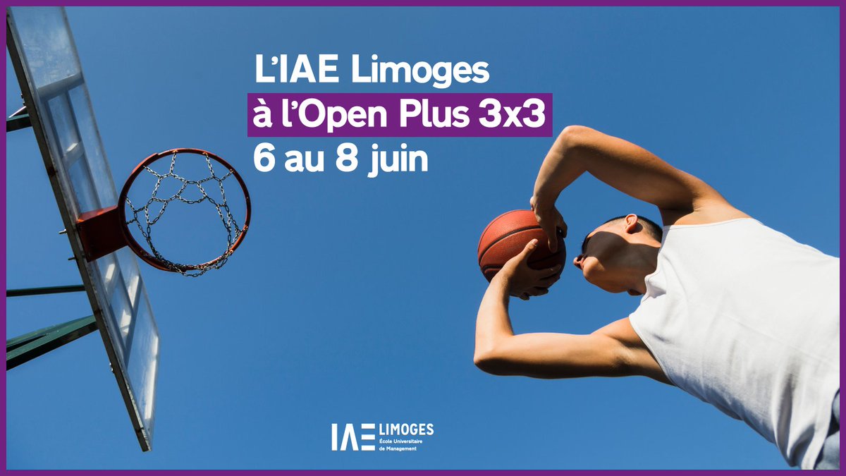 #évenement | 🏀 L'IAE Limoges sera présent à l'Open Plus 3x3 qui aura lieu Place de la République du 6 au 8 juin. Au programme : deux terrains officiels, des tournois et animations tout au long de ces 3 journées 🏀
Retrouvez le stand de notre École au Village Emploi Formation 😉