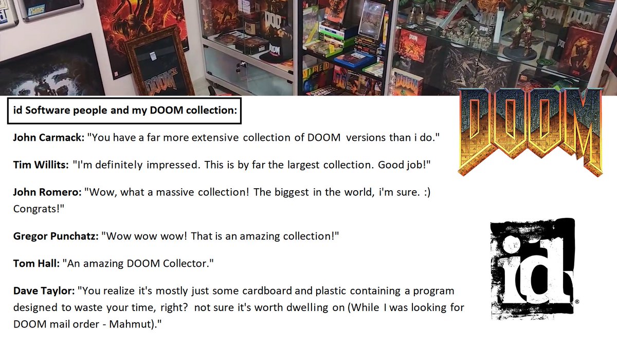 DOOM koleksiyonum hakkında bazı id Software sakinlerinin yorumları. Dave Taylor'ın yorumuna dikkat :D

Here are some great comments about my collection, from id people! And yes, Dave Taylor's really interesting any maybe a reality by his side, dunno. :)

#DOOM #idSoftware