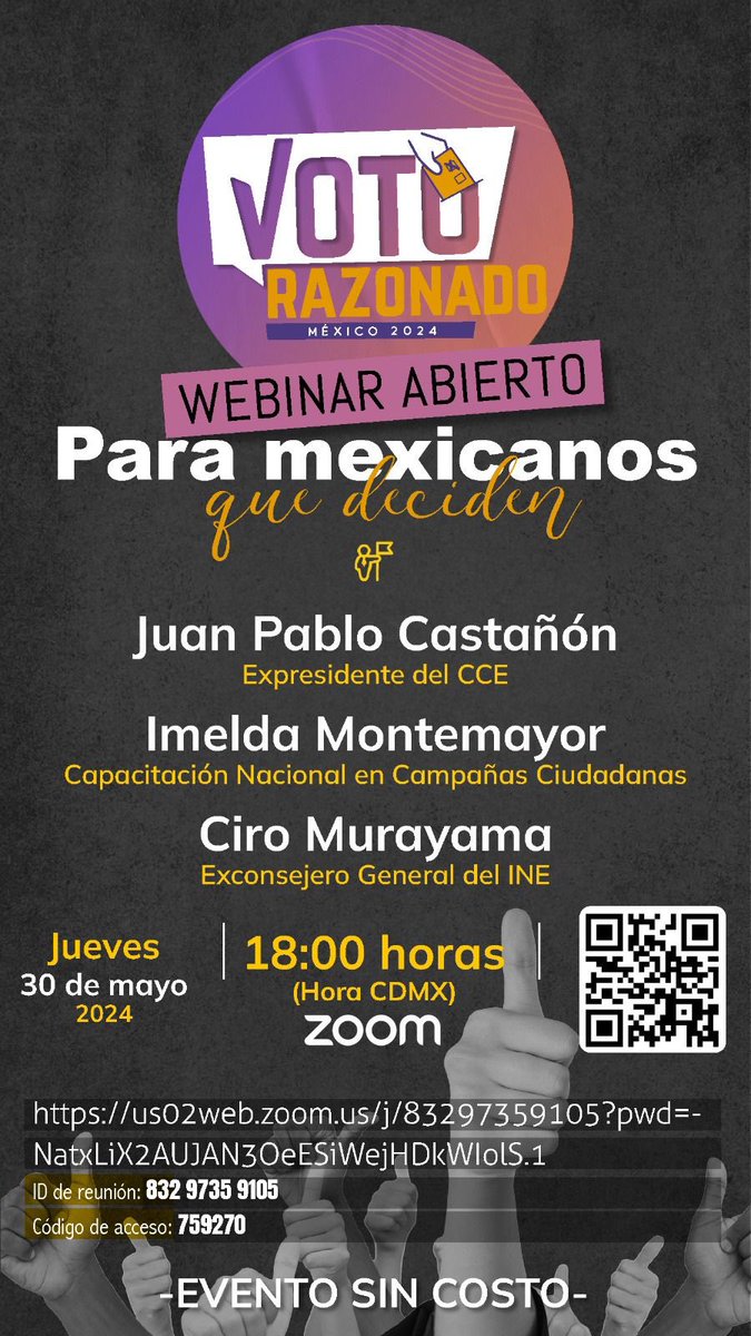 macciudadano's tweet photo. Buenos días, tuiteros!

Un amigo me invitó a este evento por zoom y quiero compartirlo con ustedes. 

Los exponentes son de primer nivel, @jpcastanon  @CiroMurayamaMx y el tema fundamental para el domingo que va a ser nuestra fiesta democrática!

Si pueden asistan y por favor compártanlo,