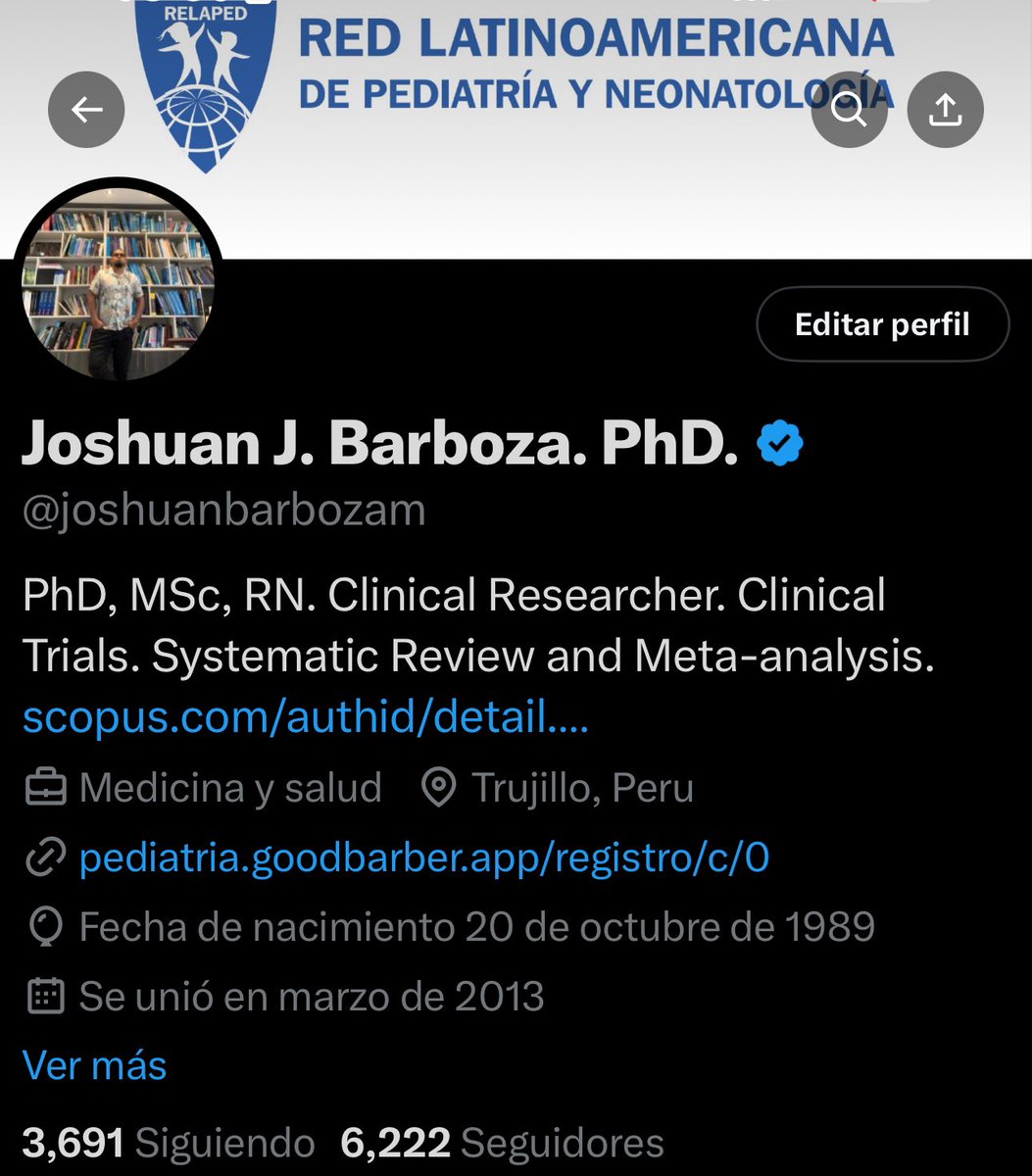 Después de haber publicado casi 100 artículos en diferentes revistas indexadas en Scopus.
Así como ejercer la docencia en diferentes escuelas de medicina en Perú, otro logro desbloqueado es llegar a más de 6k seguidores en Twitter.

Me fascina la idea de seguir compartiendo y