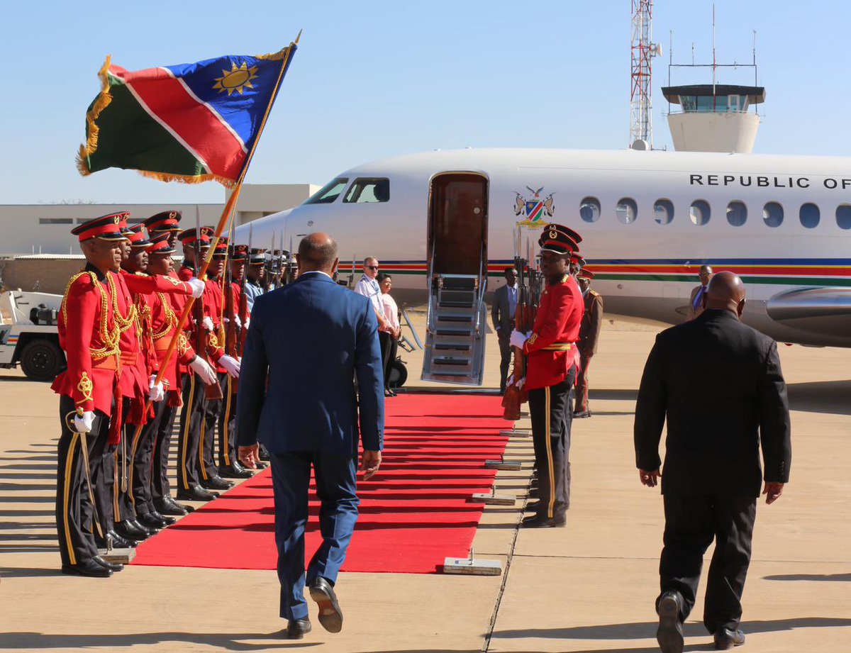 President @DrNangoloMbumba departs for Livingstone, #Zambia, to participate in the One-Day Heads of the State Summit for Kavango-Zambezi Trans-Frontier Conservation Area (KAZA-TFCA).