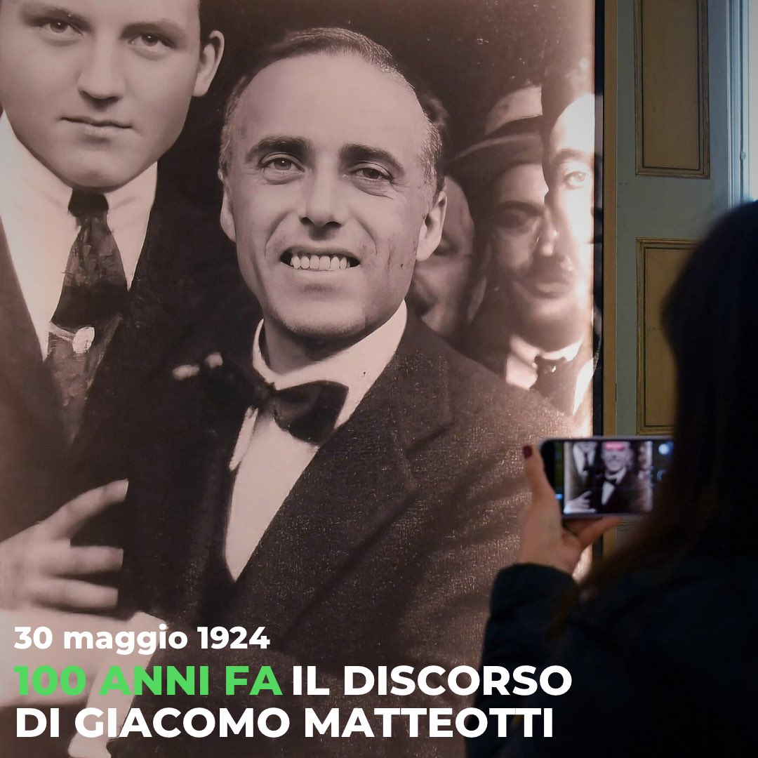 Il #30maggio 1924, #GiacomoMatteotti, socialista, uomo delle istituzioni, esempio di rigore morale e impegno civile, pronuncia parole di denuncia contro la convalida delle elezioni del 6 aprile 1924. #100anni da quel discorso alla Camera, che gli è costato la vita. Foto ANSA