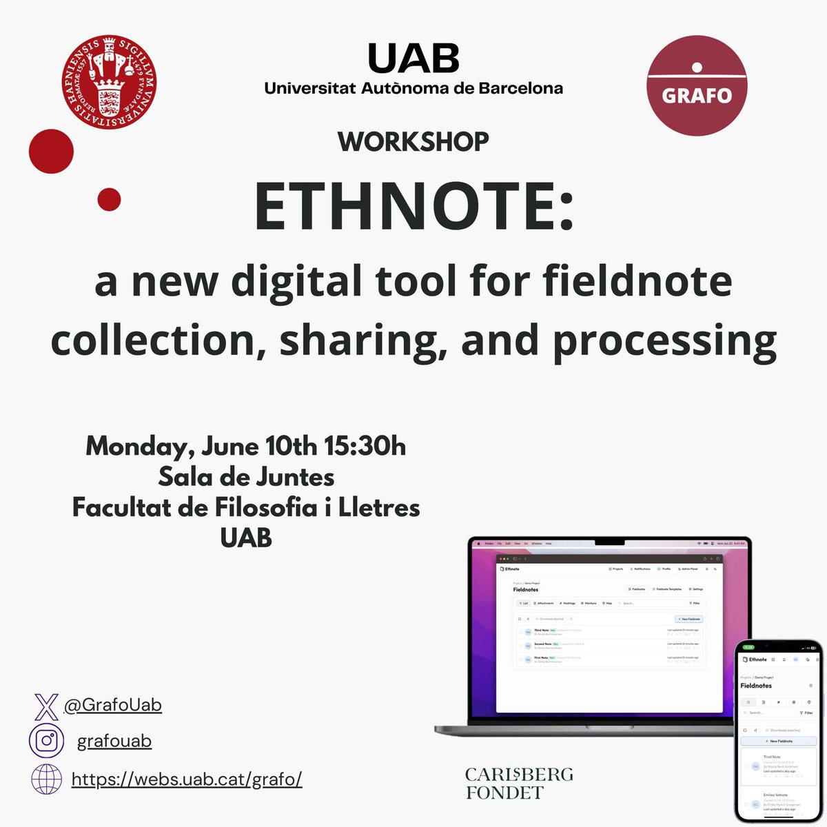 GrafoUab's tweet image. Inscriptions open until June 7th
Workshop “EthNote: a new digital tool for fieldnote collection, sharing, and processing” (in-person activity)
Inscriptions here ➡️ forms.office.com/e/GyFRqdyP42