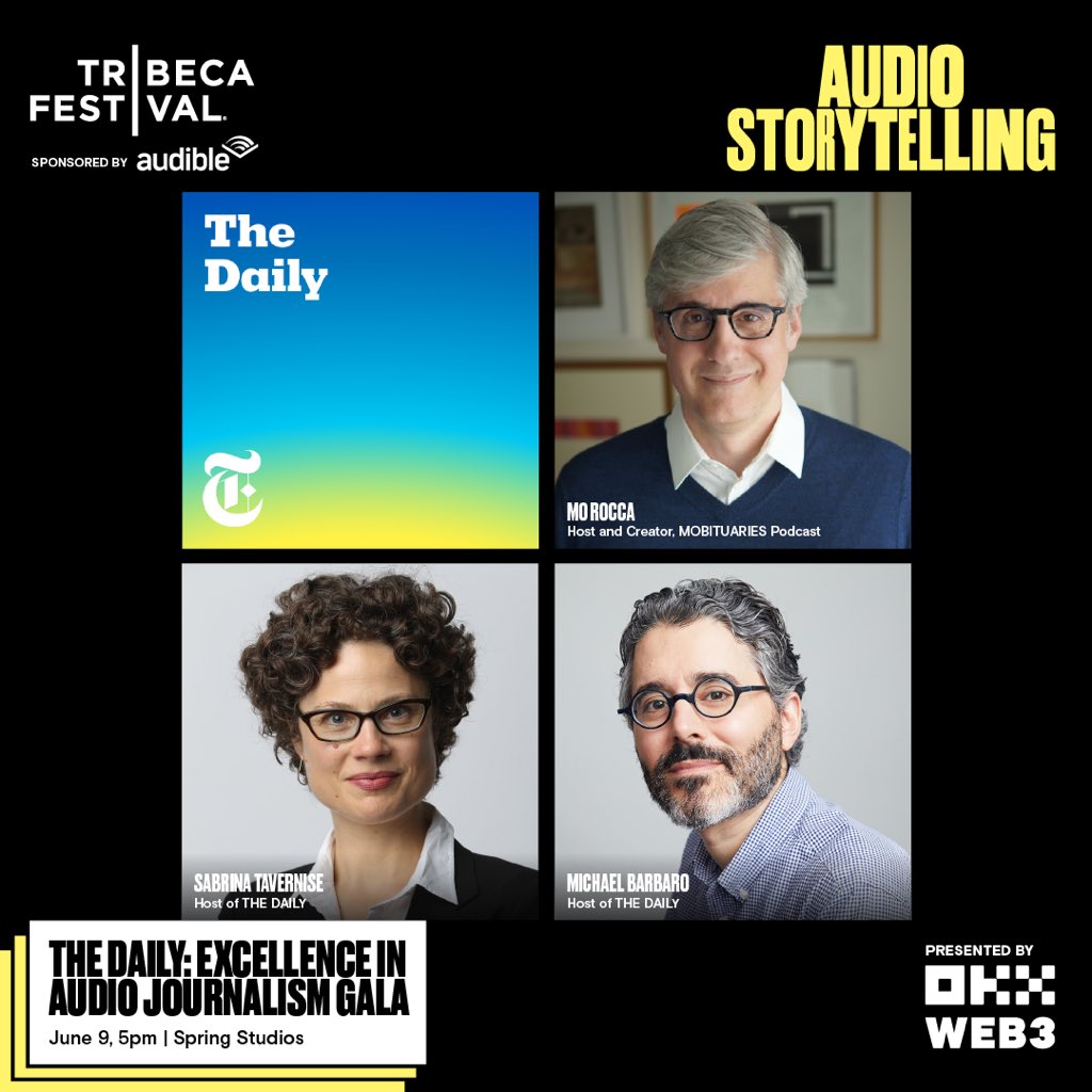 Tribeca is excited to announce that @MoRocca will be joining Michael Barbaro (@mikiebarb) and Sabrina Tavernise at our Excellence in Audio Journalism Gala to Honor The Daily!

Tickets here! —> tribecafilm.com/thedaily

#Tribeca24 #thedaily