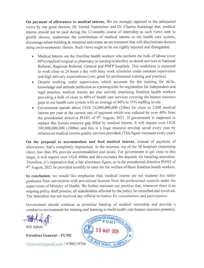 BillAdrati's tweet photo. RESPONSE TO THE NEW VISION ARTICLE "UCU WANTS MEDICAL INTERN STIPENDS SCRAPPED" 
On the 29.05.2024, we noticed and read this article by @newvisionwire on medical Internship, informed by our good @UCUniversity School of Medicine Drs. 
We respond as follows! 
@ainbyoo @DianaAtwine https://t.co/H8LfngAybZ