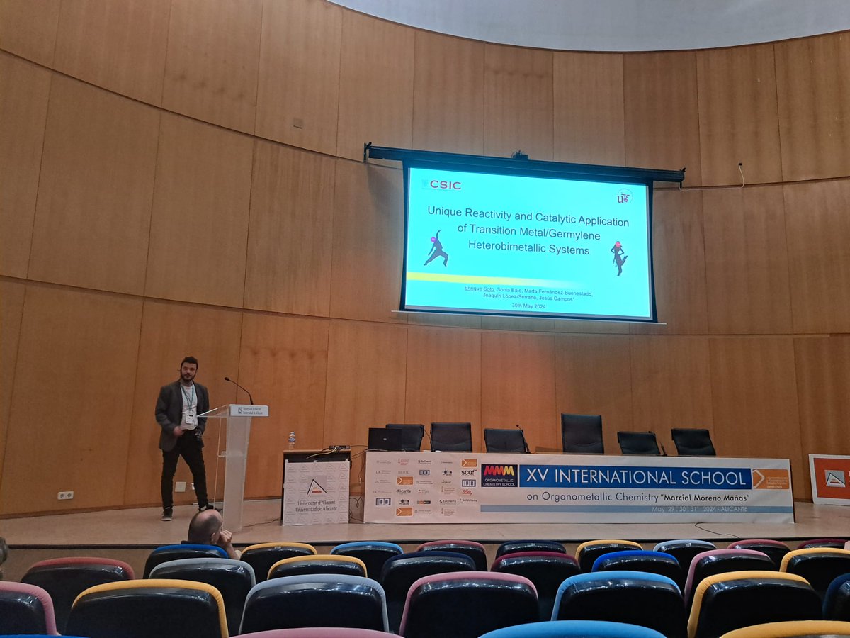 Kike Soto (@mr_enrisoto) on Twitter photo Today I presented our Pt(0)-Germylene Chemistry at the <a href="/ISOC_MMM_2024/">ISOC-MMM-2024</a> in Alicante!
The work will be in press soon! Keep an eye out for it! 👀👀
Many thanks to all the people involved in this amazing project!
👉👉 <a href="/SoniaBajo1/">Sonia Bajo</a> <a href="/martfbuenestado/">Marta Fernández Buenestado</a> @joalopser <a href="/CamposGroup/">Jesus Campos Group</a> Today I presented our Pt(0)-Germylene Chemistry at the <a href="/ISOC_MMM_2024/">ISOC-MMM-2024</a> in Alicante!
The work will be in press soon! Keep an eye out for it! 👀👀
Many thanks to all the people involved in this amazing project!
👉👉 <a href="/SoniaBajo1/">Sonia Bajo</a> <a href="/martfbuenestado/">Marta Fernández Buenestado</a> @joalopser <a href="/CamposGroup/">Jesus Campos Group</a>