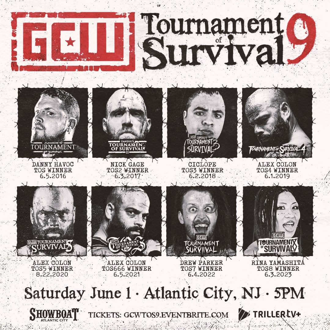 Who will go down in history as the winner of the most illustrious Tournament in Deathmatch wrestling? #GCWToS9 🩸 LIVE & EXCLUSIVE with 𝐀𝐃 𝐅𝐑𝐄𝐄 TrillerTV+ 🔥 Saturday | 5pmET ⏰ 📺 bit.ly/GCWToS9 @GCWrestling_