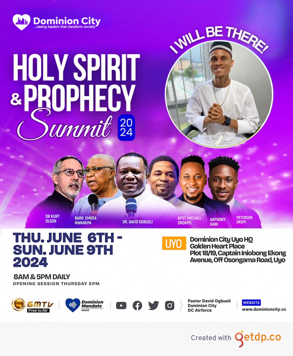 7 days to the much anticipated Holy Spirit Conference 2024.  A mighty outpouring of the Holy Spirit & demonstration of God's power shall be witnessed.  Don't miss it  Pray | Plan | Spread the news  #DominionCity #PastorDavidOgbueli #HolySpiritConference