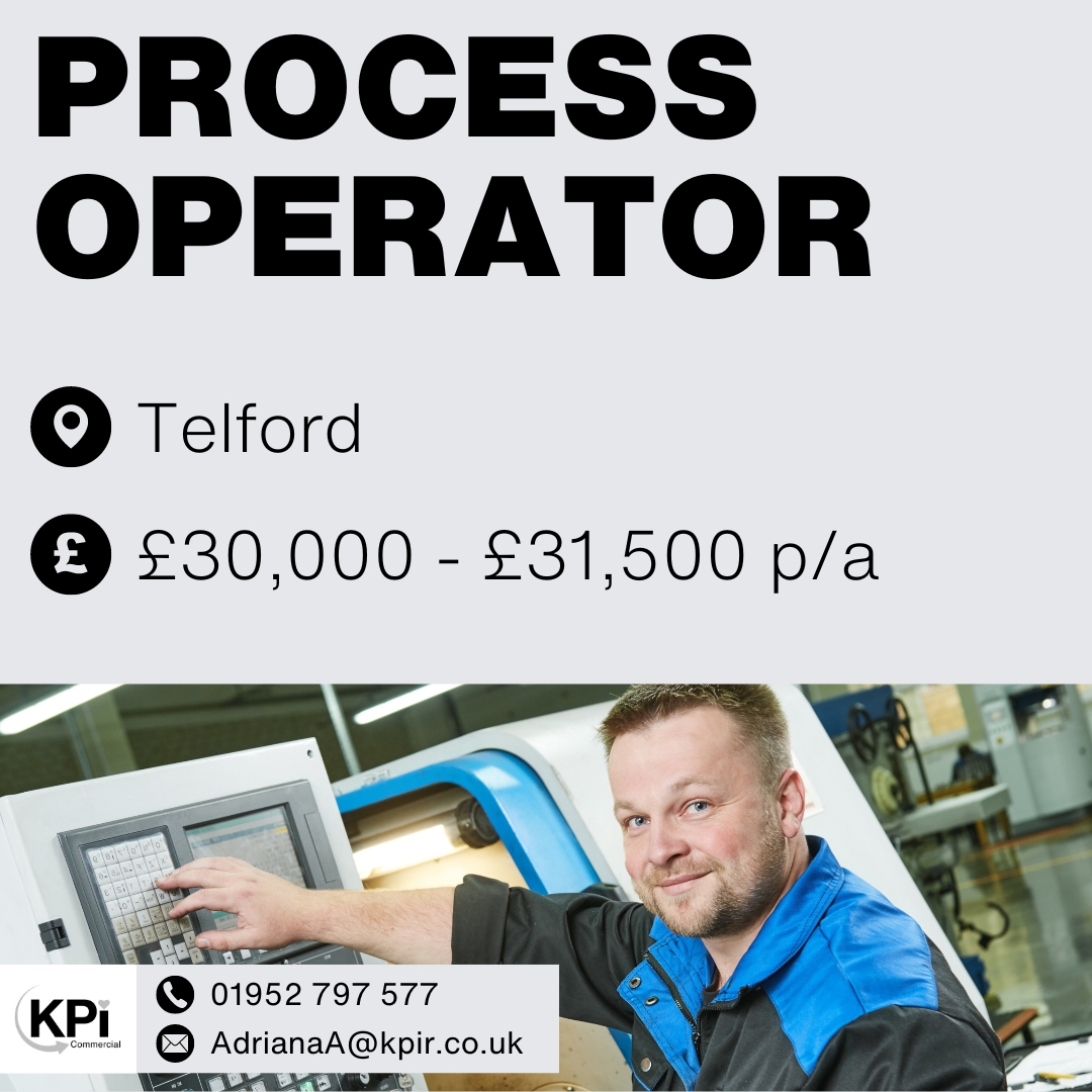 **PROCESS OPERATOR** Telford. Up to £31,500 p/a

Visit bit.ly/PrOpTel to view more details on this role.

Call 01952 797577 or email AdrianaA@kpir.co.uk to apply.

#ProcessOperator #OperatorJobs #TelfordJobs #ShropshireJobs #KPIRecruiting