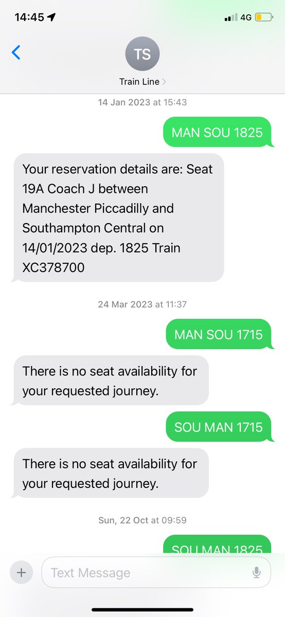 beljohnstonn's tweet photo. @thetrainline It’s on your app an open return Manchester Piccadilly to Southampton central I had a seat on the way back to Manchester but obviously don’t for going back to Southampton but usually I text that number and it tells me if there are any seats available and if there is gives me one https://t.co/2My59xeWi4