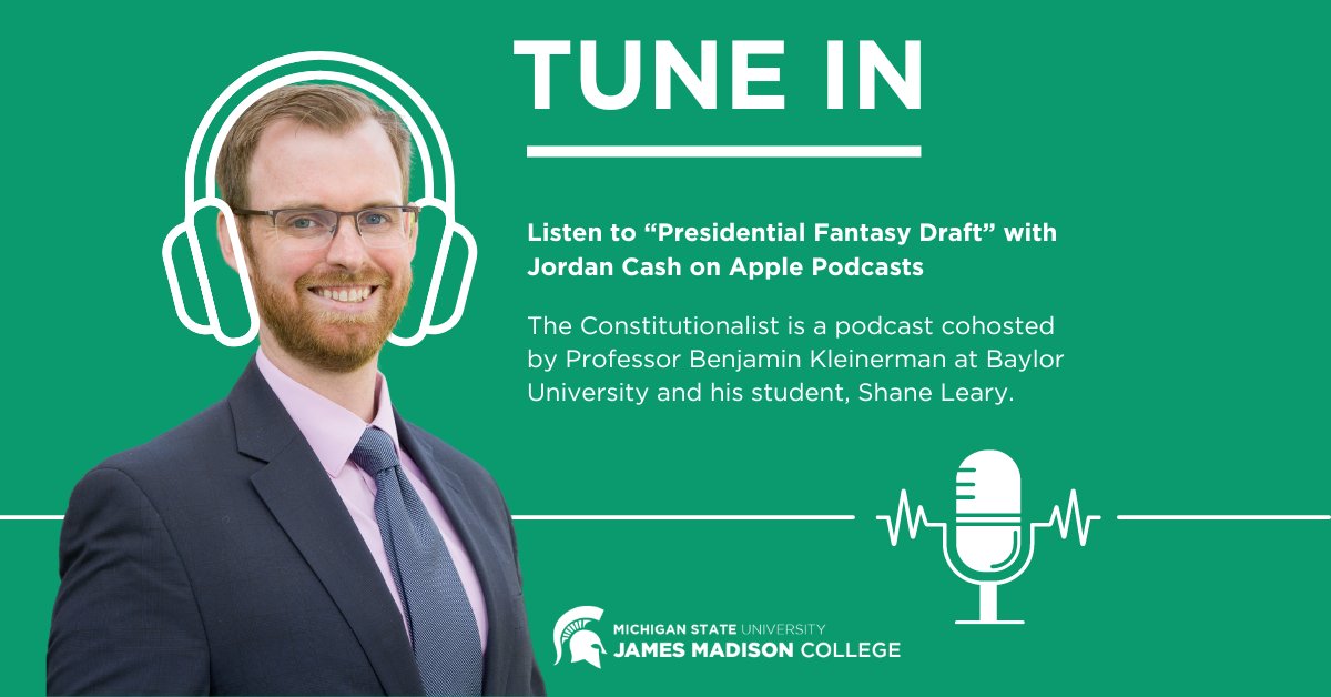 James Madison (@jmcmsu) on Twitter photo Tune into The Constitutionalist podcast to listen to Professor Cash's episode, "Presidential Fantasy Draft" on Apple Podcasts now!
Listen here: tinyurl.com/4fhkuys9
#JMCSpartans #gogreen #podcast Tune into The Constitutionalist podcast to listen to Professor Cash's episode, "Presidential Fantasy Draft" on Apple Podcasts now!
Listen here: tinyurl.com/4fhkuys9
#JMCSpartans #gogreen #podcast