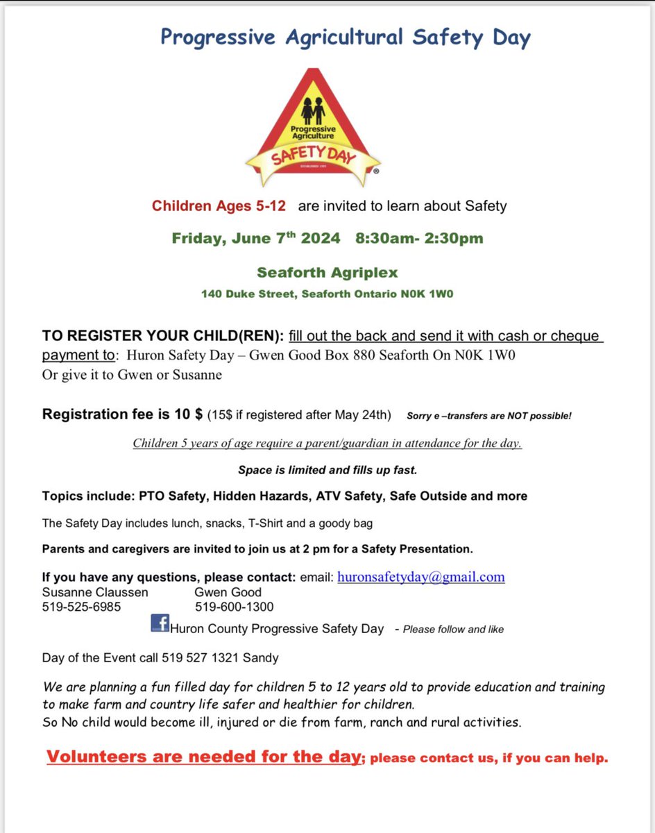 Still spots left for this great children’s safety day in Seaforth on June 7th. 
Reposts appreciated