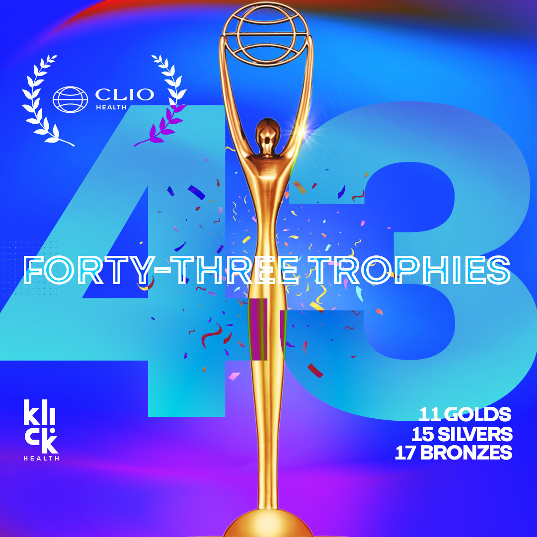 This morning @The_Clios shared their 2024 Gold, Silver, Bronze, and Shortlist winners for the Clio Health Awards and Klick has 43 reasons to be even more proud of the work we do here.

Please join us in celebrating these wins and congratulations to everyone who worked so hard on