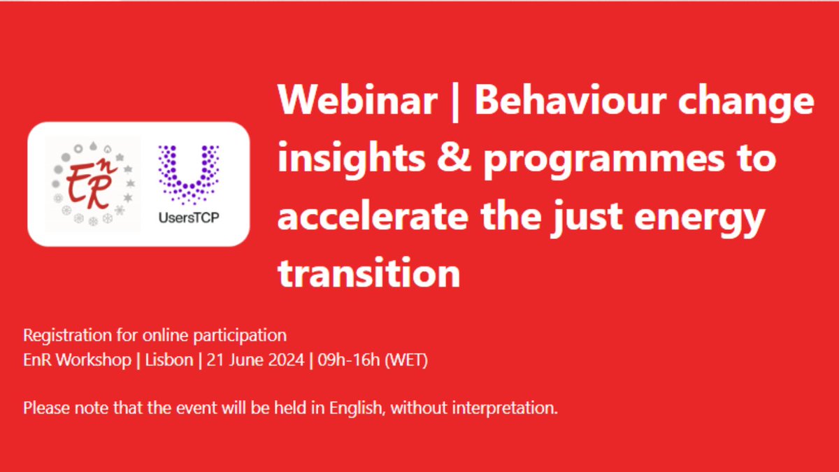 EnR - European Energy Network (@enr_network) on Twitter photo 💡Behaviour change insights to accelerate the just energy transition
Join <a href="/EnR_Network/">EnR - European Energy Network</a> & <a href="/IEA/">International Energy Agency</a> <a href="/users_tcp/">User-Centred Energy Systems TCP</a> to discuss strategies to encourage behaviour change & accelerate the just #energytransition.
🗓️ June 21st
✍ Register to participate online: forms.office.com/e/Dpfsr7GHtR 💡Behaviour change insights to accelerate the just energy transition
Join <a href="/EnR_Network/">EnR - European Energy Network</a> & <a href="/IEA/">International Energy Agency</a> <a href="/users_tcp/">User-Centred Energy Systems TCP</a> to discuss strategies to encourage behaviour change & accelerate the just #energytransition.
🗓️ June 21st
✍ Register to participate online: forms.office.com/e/Dpfsr7GHtR