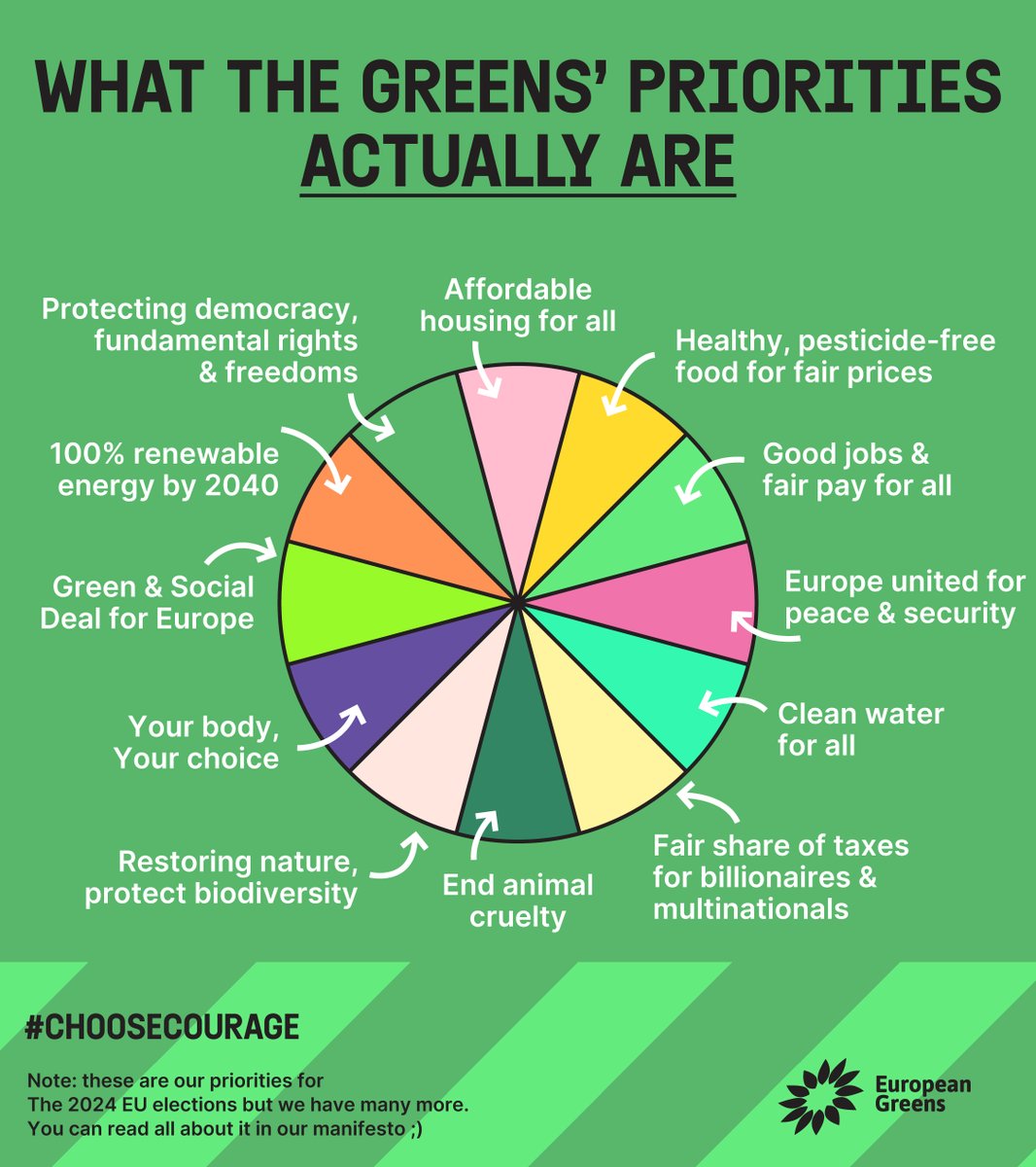 europeangreens's tweet photo. 🌻 As Greens, we know that the climate affects everything around us.

💚This is why dealing with the climate crisis is at the centre of our manifesto but it’s so much more than that.

👉Choose a party that will fight for everything you care about, #ChooseCourage https://t.co/uecK9Fjj26