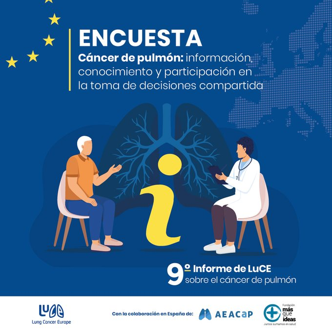 ¿Te han diagnosticado un cáncer de pulmón? ¿Alguna persona a tu alrededor tiene esta enfermedad? 👍🏼Te animamos a responder esta encuesta anónima 🔵Una iniciativa de @LungCancerEu con el apoyo en España de @AEACaP y @FundacionMQI surveymonkey.com/r/LuCESurvey20…