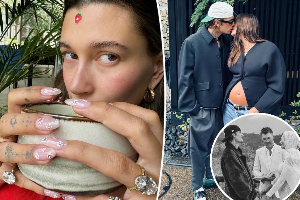 Pregnant Hailey Bieber shows off new $1.5 million diamond engagement ring after vow renewal with Justin trib.al/Ru9lvhE