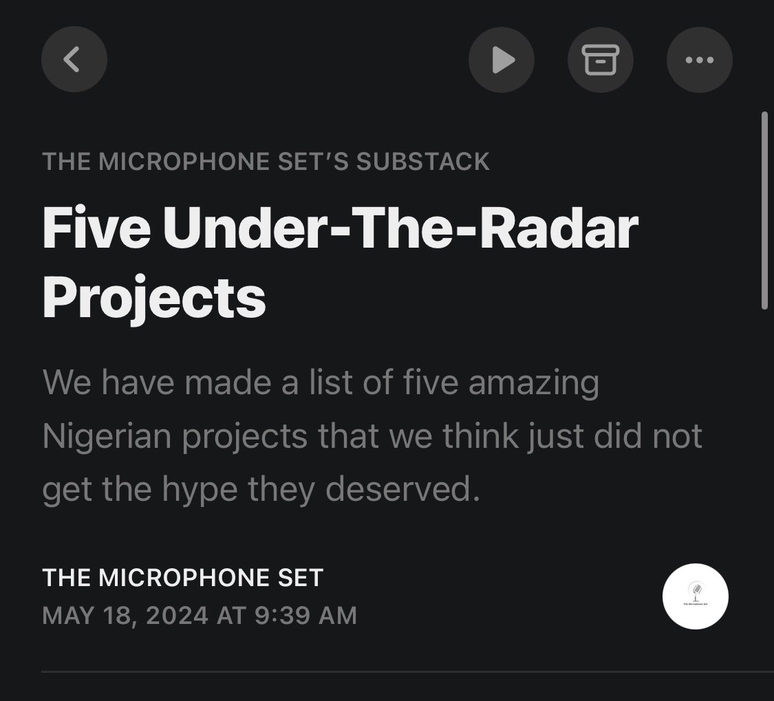 In case you haven’t, make sure to check out our blog where we highlight 5 Nigerian projects that criminally went under the radar, why you should check them out including a playlist with our three favorite songs off each of the projects

Blog 🔗: open.substack.com/pub/themicroph…