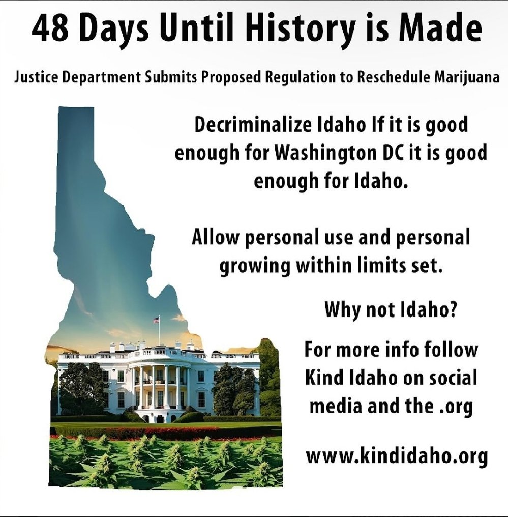 48 days until DOJ rewrites Cannabis law across the US, federalizing and creating a uniform, 1 size fits all, policy under the 'Commerce Clause'.
Are you ready?
#idpol #idleg #DecriminalizeIdaho #DecriminalizeNature #DecriminalizeLife