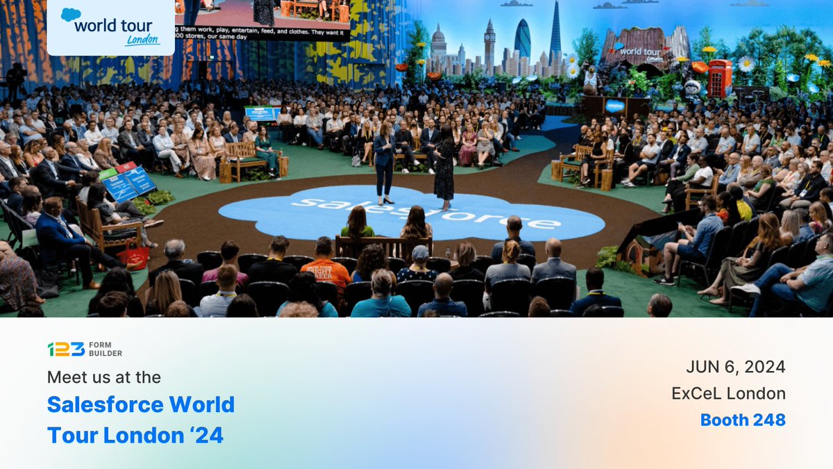 Join us at Salesforce World Tour London on June 6th, booth 248, and discover how 123FormBuilder can transform your business. Our intuitive platform makes it easy to create, customize, and integrate forms seamlessly with your Salesforce ecosystem.