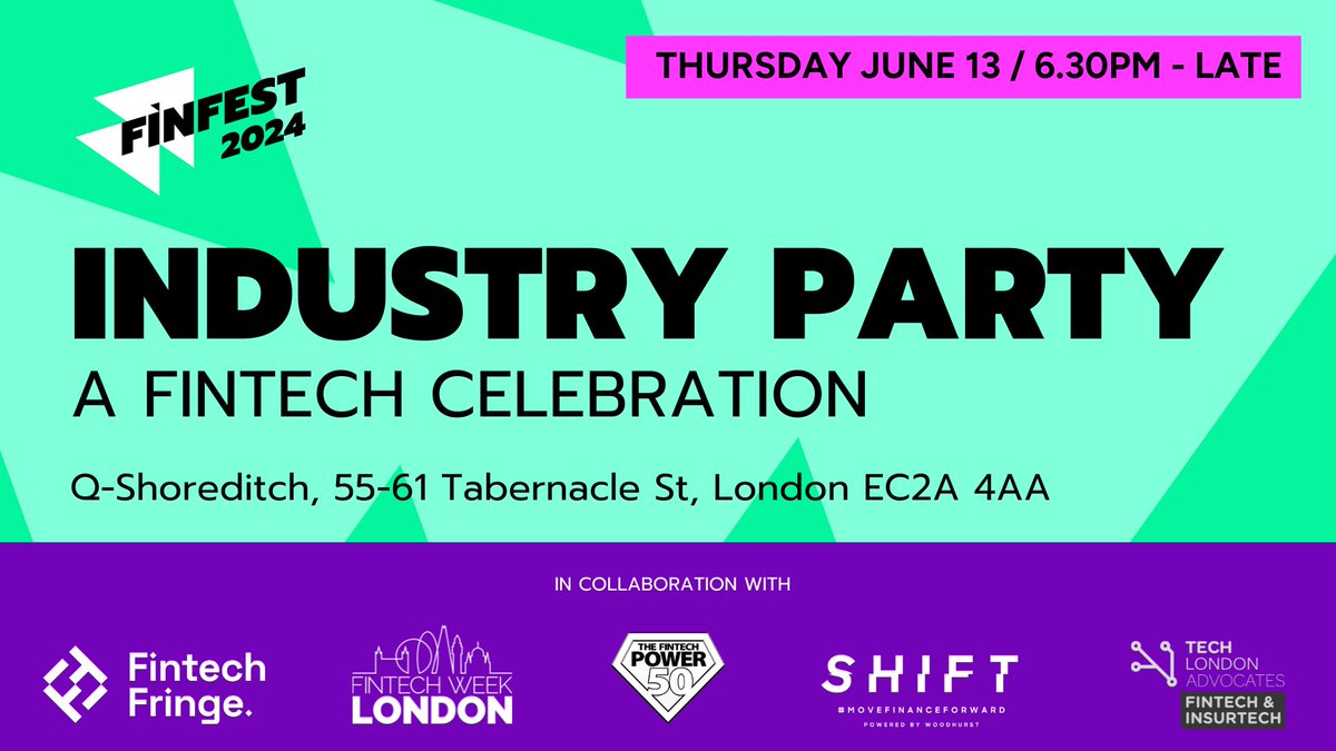FintechWeekLDN's tweet photo. https://t.co/AeYQsF2xA0 🎉 Party Alert! We are excited to announce the official afterparty for Fintech Week London will be hosted together with FINFEST 2024, at the Q Shoreditch on Thursday 13 June 2024
#Networking #FintechEvents #London #fintechweeklondon #FTWLondon https://t.co/IcCHGu4H5n