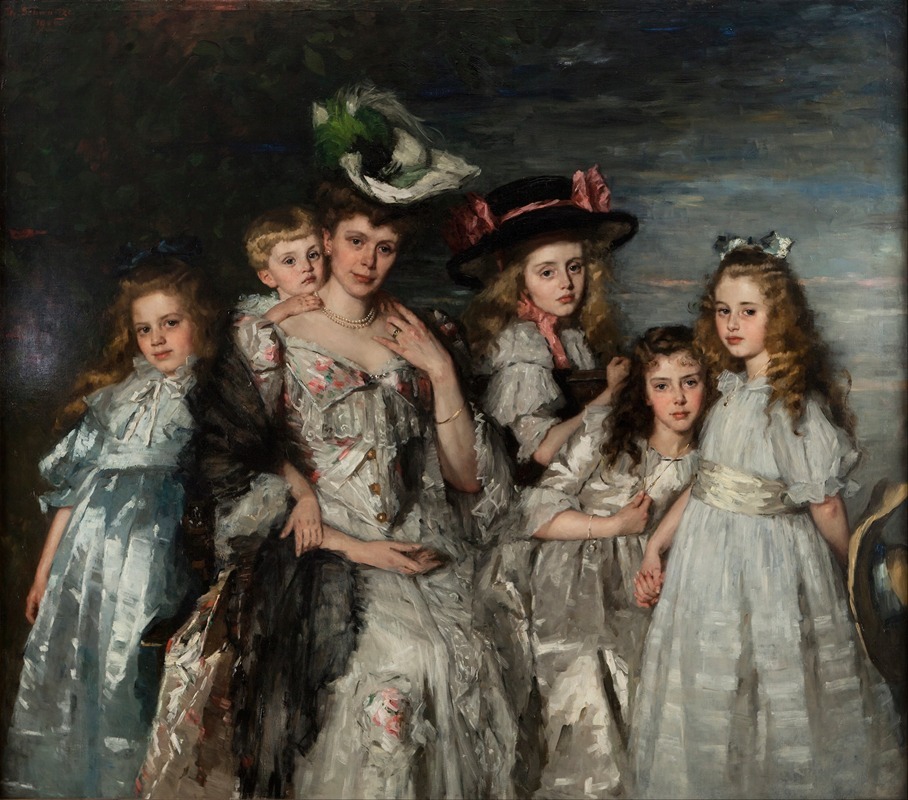 19th century Dutch painter Thérèse Schwartze with a Portrait of Mrs. A.G.M. van Ogtrop-Hanlo and Her Five Children. #FamilyPortrait #ArtHistory
