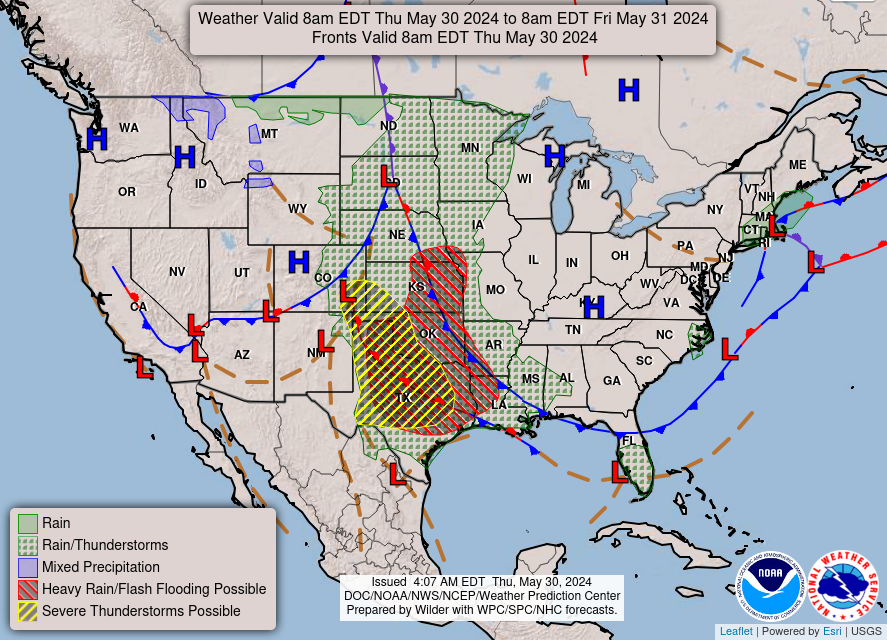 Remain weather-aware today! ⛈️ Severe thunderstorms and heavy rain/flash flooding will be possible in parts of the central and southern Plains this afternoon into tonight.