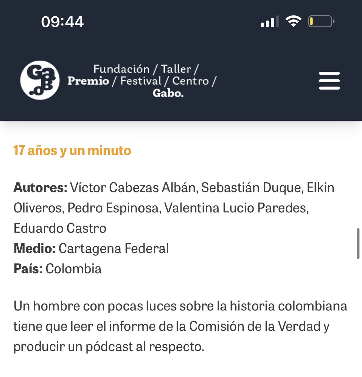 3 ecuatorianos y 3 colombianos nos reunimos el año pasado, hicimos equipo y nació el podcast 17 años y un minuto. Hoy nos despertamos con la noticia de que estamos nominados al #PremioGabo 2024! Emocionadísima y celebrando a la distancia <a href="/CTGFederal/">Cartagena Federal</a> <a href="/vdcabezas/">Víctor Cabezas Albán</a> <a href="/ceducastroa/">Carlos Eduardo Castro</a>
