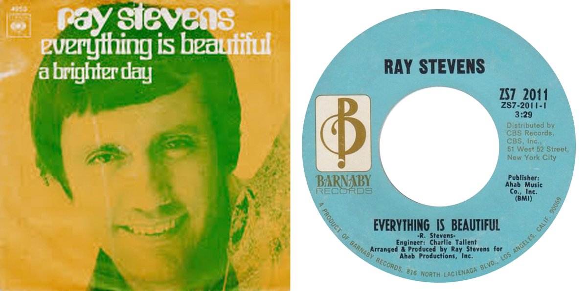 May30,1970 #RayStevens starts a 2wk run at #1 on the billboard Hot100 Singles Chart with 'Everything Is Beautiful' written and produced by Ray Stevens