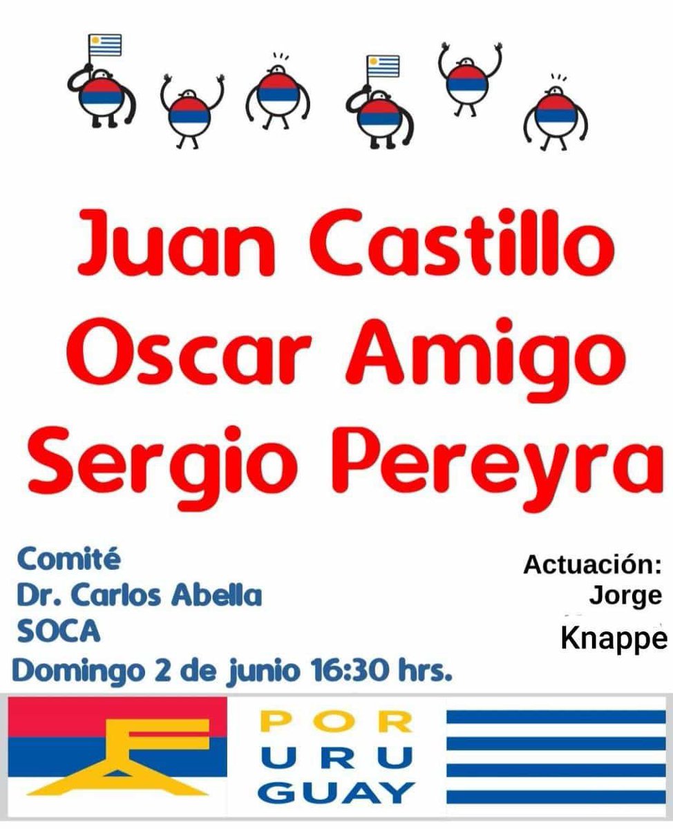 📅Domingo 2/6
🕣16:30 horas
📍Comité Dr. Carlos Abella (Soca)