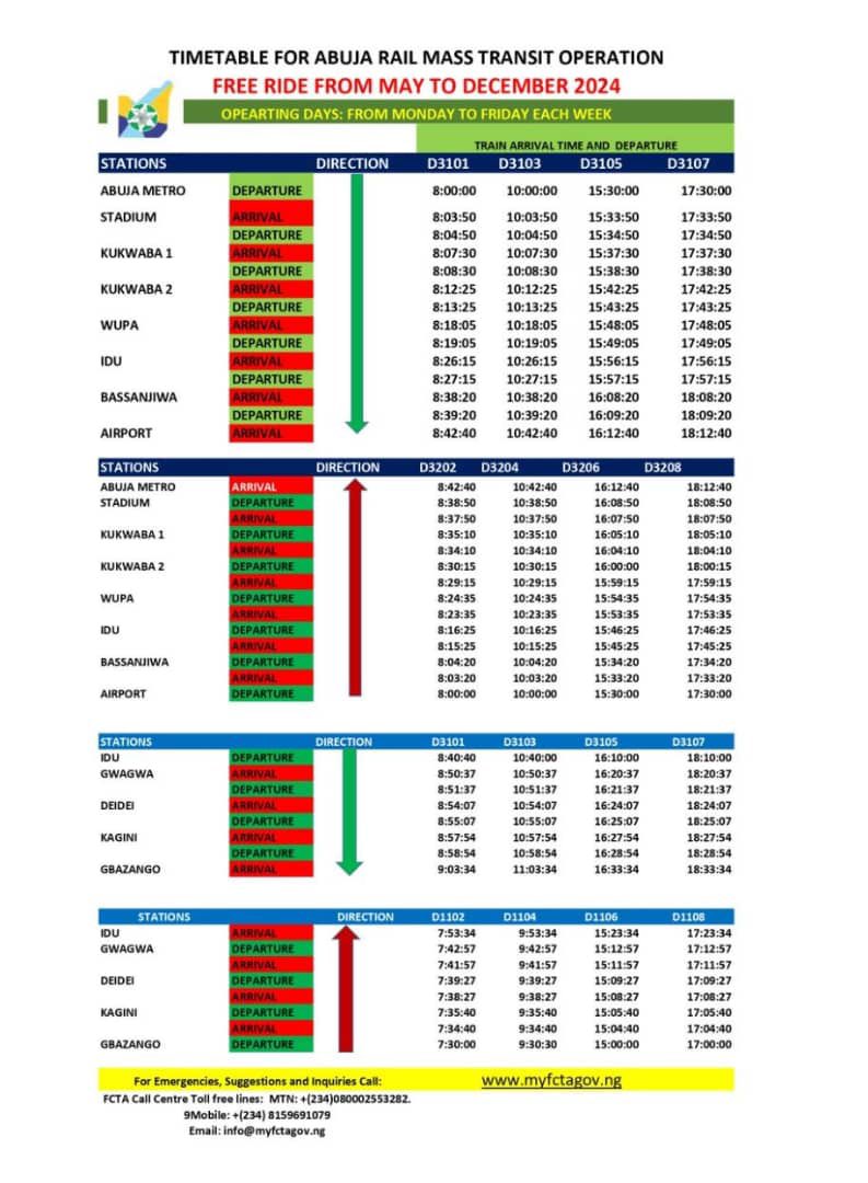 Abuja train ride schedule