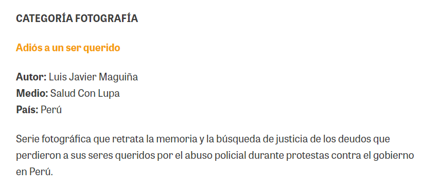 JairSaq_'s tweet photo. Paso por aquí para informar que el compa @luisjaviermlx está entre los nominados de la Categoría Fotografía del #PremioGabo. Pude ver de cerca la seriedad con la que acompañó la historia de los familiares de las víctimas del régimen de Dina Boluarte. Esa cercanía. Qué alegría. https://t.co/f8lZ6XRwnZ