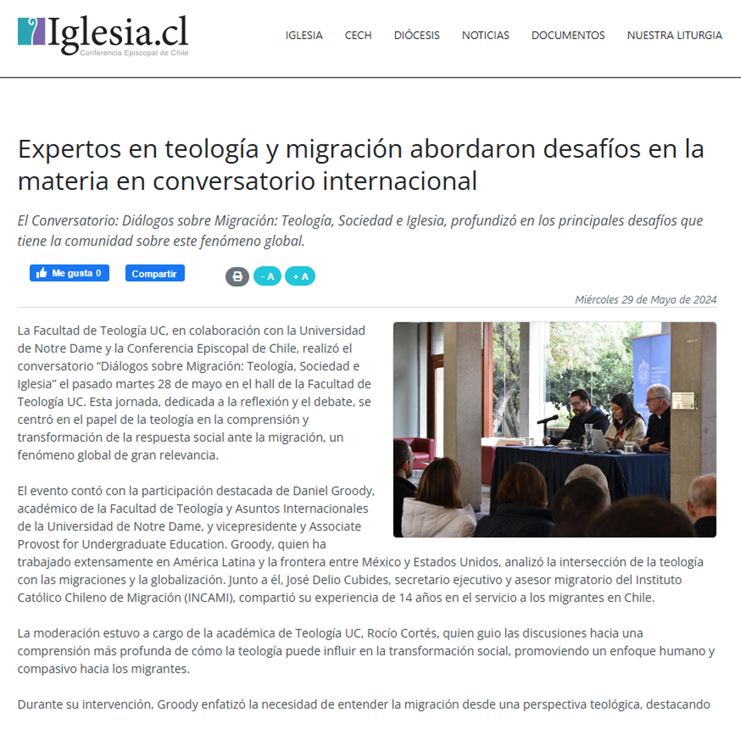 [PRENSA] Compartimos la noticia que destaca <a href="/iglesiachile/">Iglesia.cl</a> sobre el conversatorio: "Diálogos sobre #Migración: Teología, Sociedad e Iglesia", que profundizó en los retos que enfrenta la comunidad global respecto a este fenómeno. Leer nota AQUÍ ➡️ iglesia.cl/47265-expertos… <a href="/ucatolica/">Universidad Católica</a>