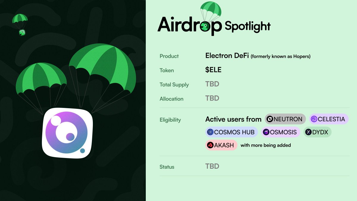 the upcoming @ElectronDeFi airdrop will take @Neutron_org by storm, are you ready?🪂

📸 $ATOM, $NTRN, $DYDX, $OSMO, $TIA stakers will be eligible

👀 more chains to be announced soon

💰 use Leap to stake & maximise your potential for the airdrop!