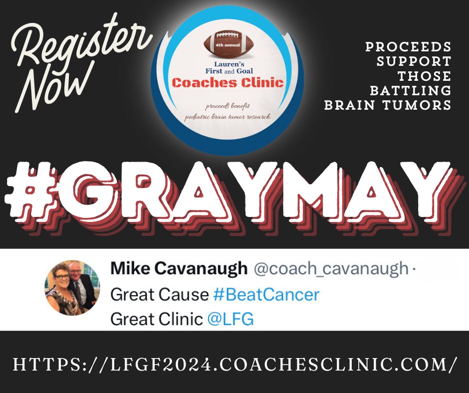 Replays are available all year. Proceeds from clinic sales support the LFG mission. Join us this #graymay! lfgf2024.coachesclinic.com