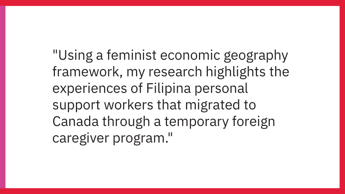 #YorkUEUC geography graduate student, Nikki Mary Pagaling's research involves questions around the spatialities of gendered and racialized labour segmentation processes among Filipina immigrants in Canada.

🔗 | bit.ly/3wUWaBW

#YorkU #YUResearch #AHMatYU