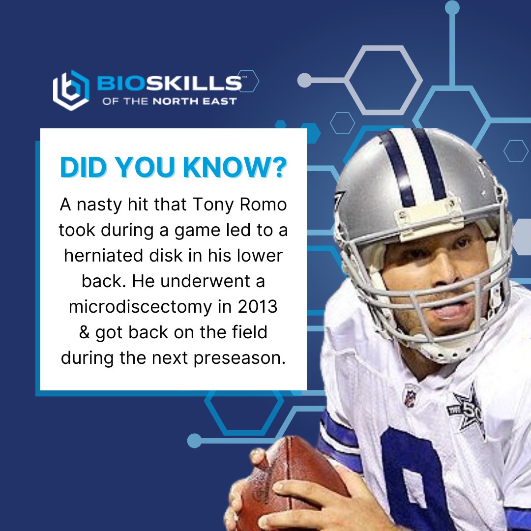 Did you know? Football quarterback #TonyRomo had a herniated disc that resulted in a pinched nerve, which led to severe leg pain - until he underwent a microdiscectomy in 2013.