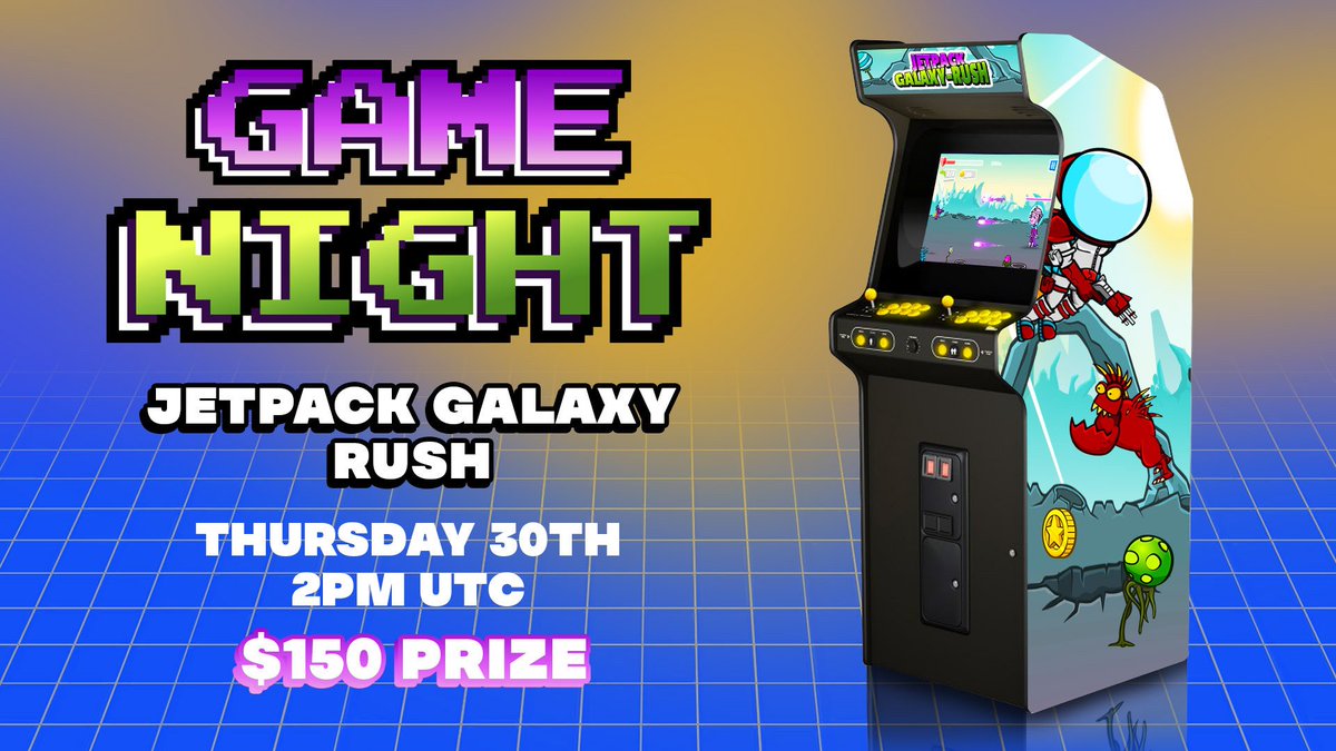 Gamenight is LIVE now! 🔴 Join our Discord for Jetpack Galaxy Rush and grab a piece of the $150 prize! 🚀 Event: Thursday, May 30th 🕑 Time: 2PM UTC (Right now!) 💰 Prizes: $150 🏠: Discord (bit.ly/3Uq8eE6) Let's do this! 🚀🎉