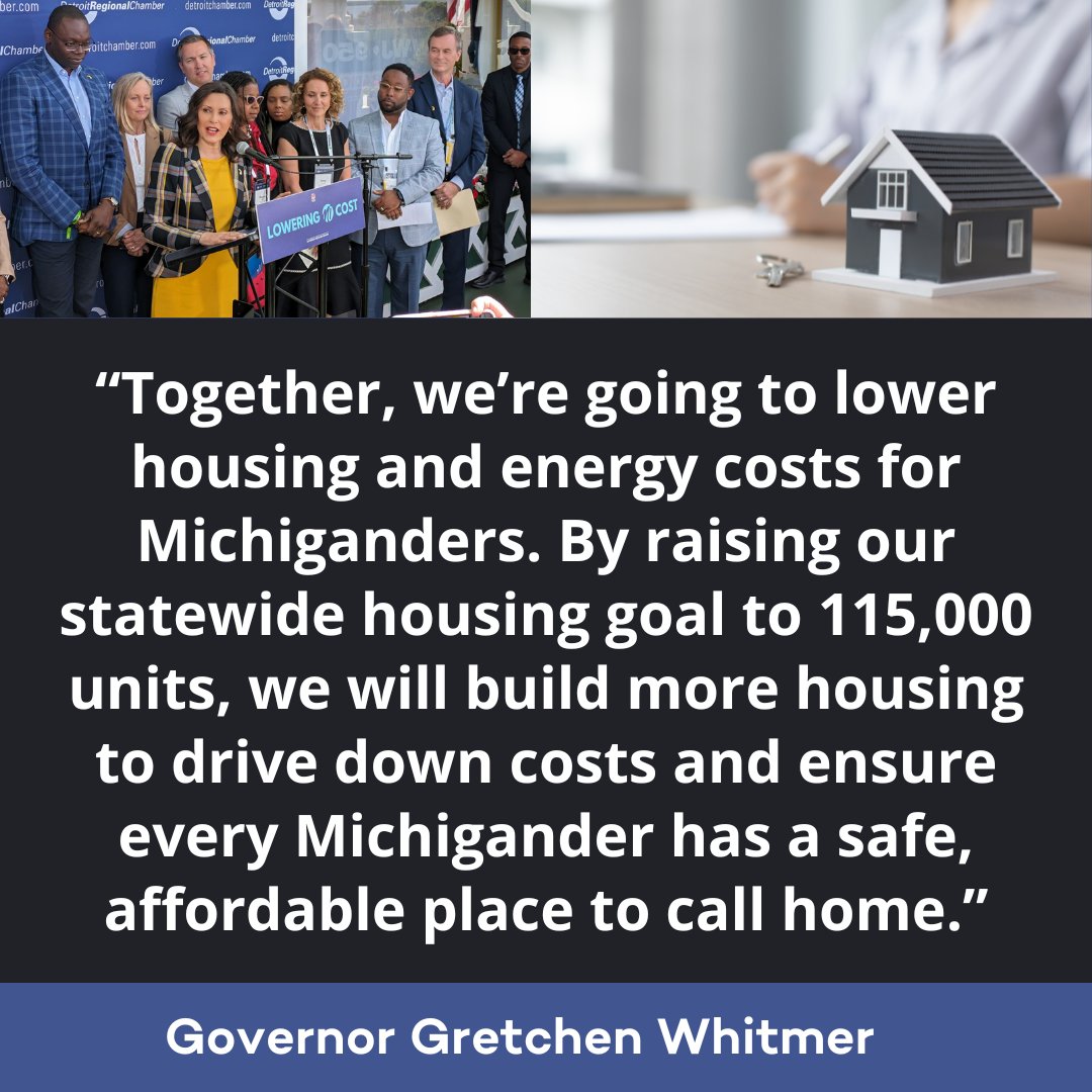 Yesterday @GovWhitmer announced raising Michigan's five-year housing production goal by over 50% and programs to lower home energy costs through the Solar for All and Home Energy Rebate Programs. Learn more: michigan.gov/whitmer/news/p…