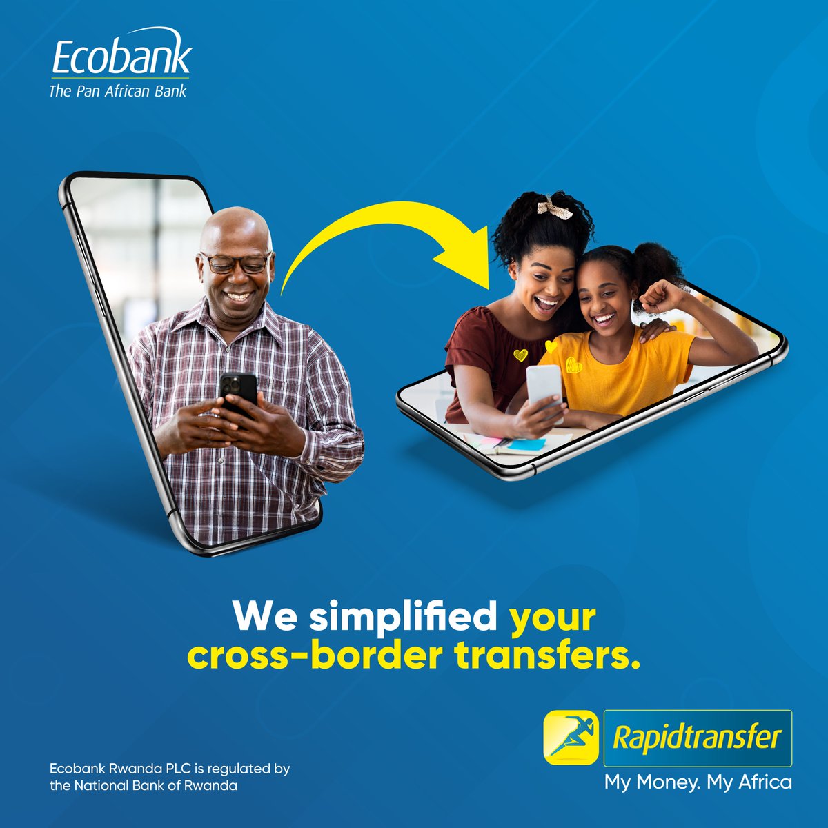 We have simplified your cross-border money transfers! Enjoy instant transactions, low fees, and transparent service with Rapid Transfer all in the palm of your hands! 

#EcobankRW #RapidTransfer #AbetterWay