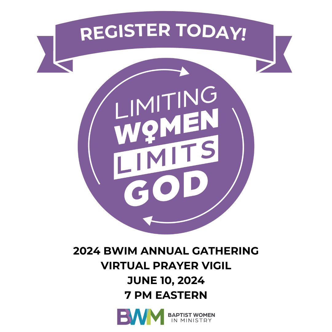 This year's Annual Gathering will provide us all with an opportunity to come together in solidarity and hope for the thriving of all women in ministry among Baptists. Register today! bwim.info/2024annualgath… #BWIM #baptistwomeninministry #baptistwomen #womeninministry