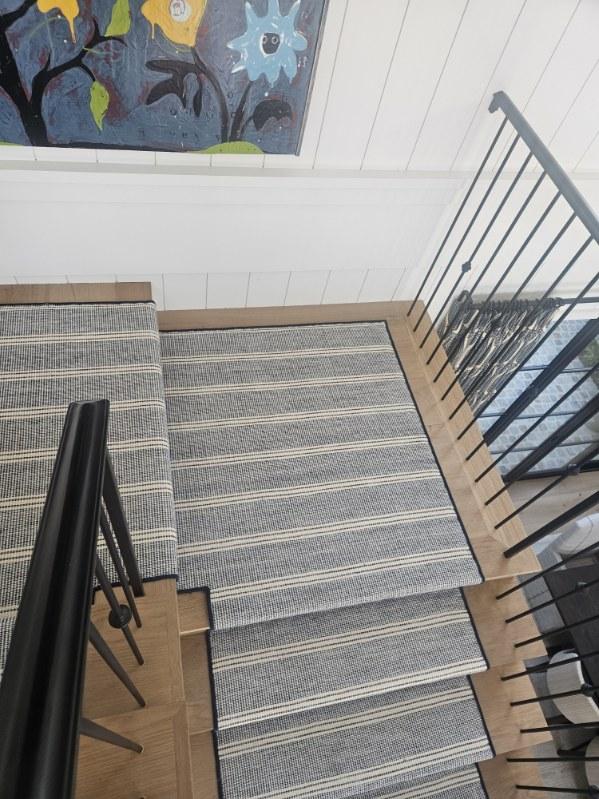 Stair runner installed for a client in Newport Beach, CA.  Hand loomed 100% wool carpet fabricated into a stunning runner. Also, availalble as rugs.  #newportbeach #stairrunner #interiordesign #interiordesigner