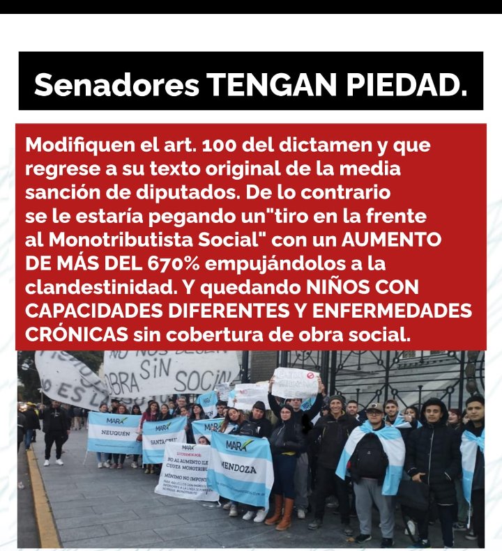 graciela_t68417's tweet photo. @EdgardoKueider Por favor tengan piedad senadores, modifiquen el art 100 del paquete fiscal que perjudica terriblemente a los Monotributistas sociales necesitamos de la obra social https://t.co/sUljDwkgqb