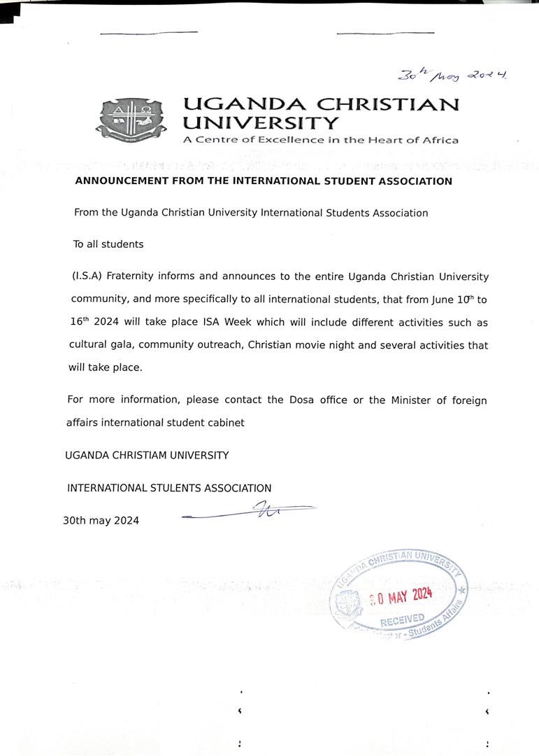 DanielMulenget2's tweet photo. To all international students at @UcuIsa1997 @theucuguild @ucuarua2023 https://t.co/zDjEfWIR8f