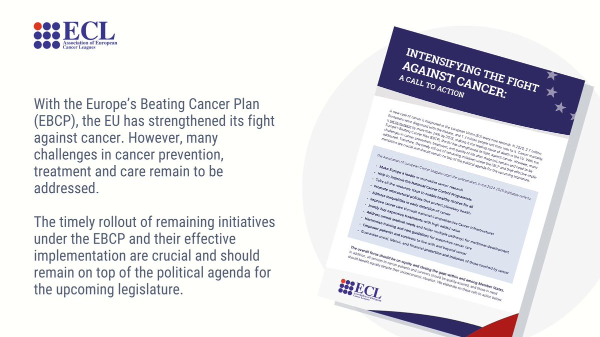 Ahead of the EU elections, ECL urges leaders to prioritize cancer: boost research, enhance care, promote health, and ensure equity. Continue the conversations with us during #EWAC2024! Follow the #ECLManifesto2024 ➡️bit.ly/ECL-2024