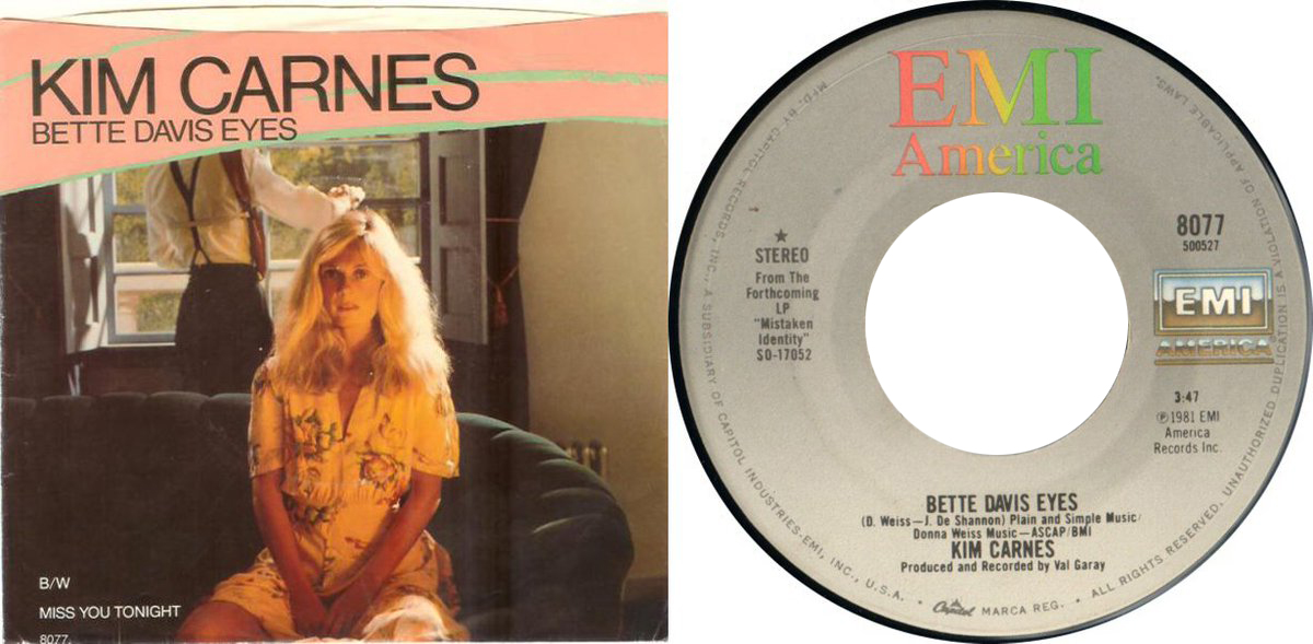 May30,1981 #KimCarnes is still at #1 on the billboard Hot100 Singles Chart with 'Bette Davis Eyes' for the 3rd week of a 5wk run. Carnes will fall to #2 Jun20 for one week and start another 4wk run at #1 Jun27. Eventually sitting at #1 for a total of 9wks