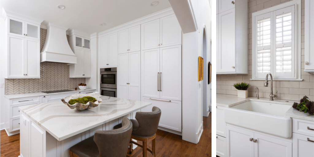 KettlerDesign's tweet photo. The arched entrance frames this kitchen for a shadowbox effect, so you feel like you’re walking into a piece of art. 📸 by Jim Schmid ☀️ Touchstone Fine Cabinetry ☀️ @CambriaSurfaces ☀️ @walkerzanger tile
#whitekitchen  #karenkettlerdesign https://t.co/JDmF0PHEhS