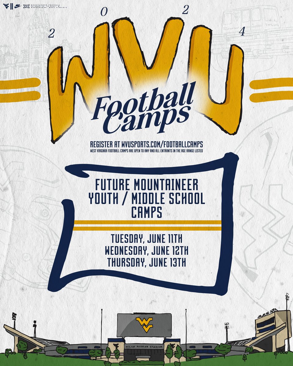 📣 Calling all future Mountaineers! There's still time to register for our youth camp this summer ☀️ ➡️ wvusports.com/footballcamps #HailWV